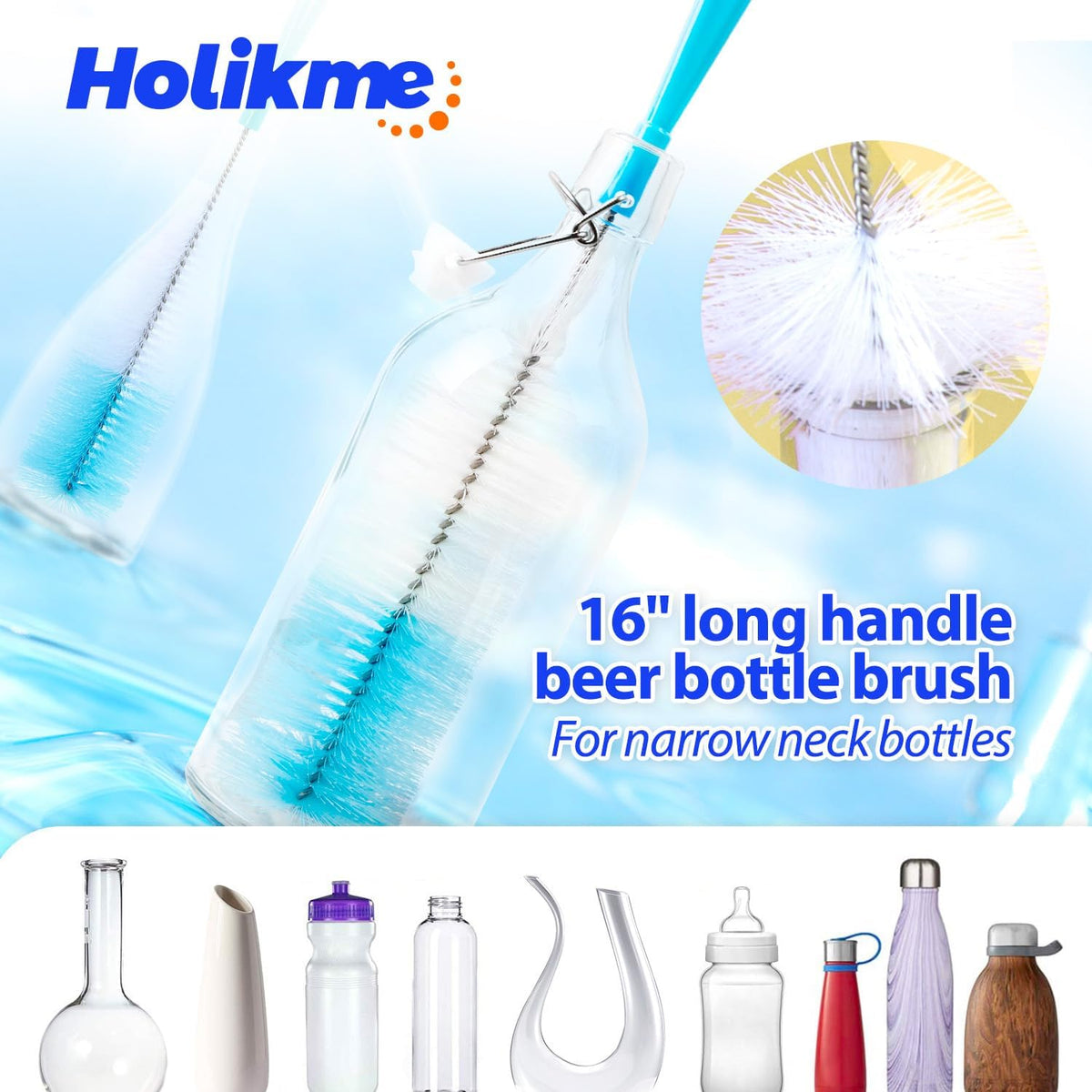 Bottle Brush Tube Cleaning Lab Set with Long Handle,White