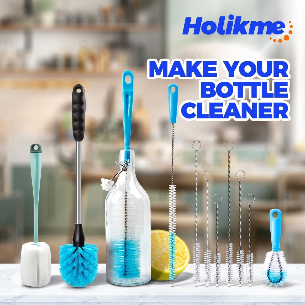 Bottle Brush Tube Cleaning Lab Set with Long Handle,White