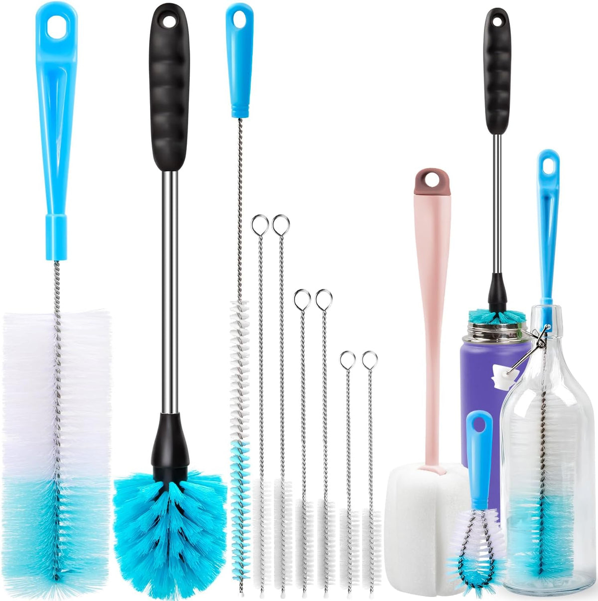 Bottle Brush Tube Cleaning Lab Set with Long Handle,White
