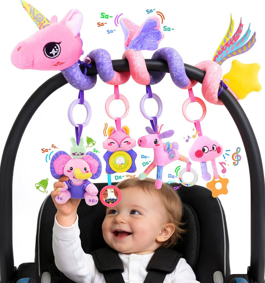 Musical Car Seat Toy for Babies 0-12 Months, Pink Unicorn
