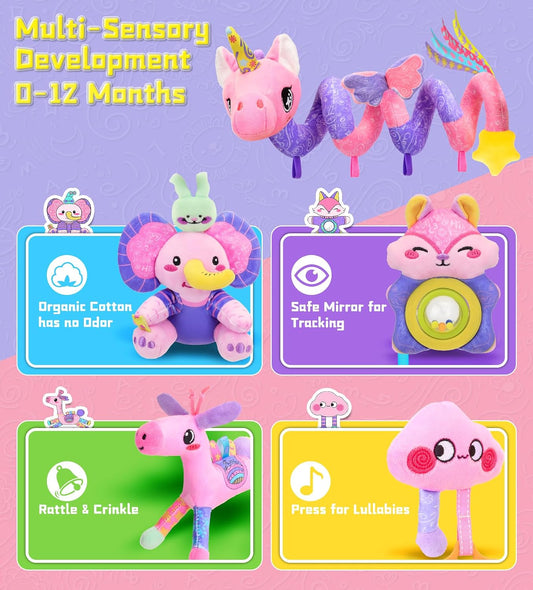 Musical Car Seat Toy for Babies 0-12 Months, Pink Unicorn