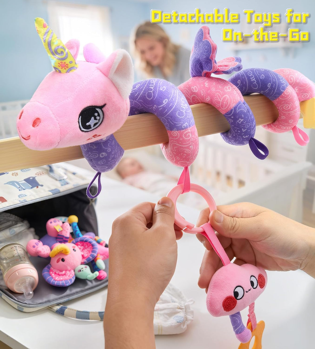 Musical Car Seat Toy for Babies 0-12 Months, Pink Unicorn
