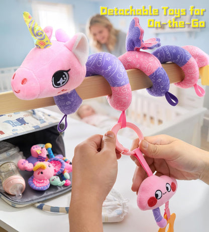 Musical Car Seat Toy for Babies 0-12 Months, Pink Unicorn