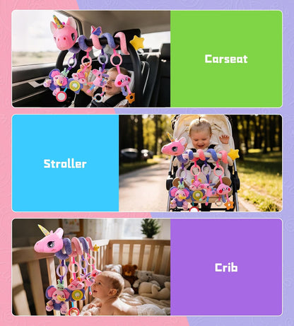 Musical Car Seat Toy for Babies 0-12 Months, Pink Unicorn