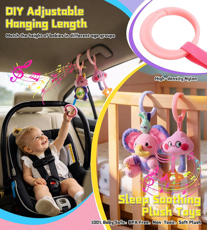Musical Car Seat Toy for Babies 0-12 Months, Pink Unicorn