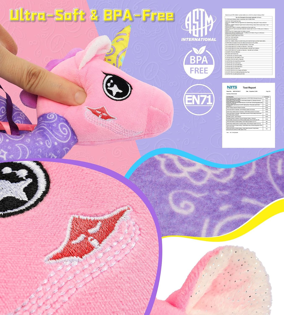 Musical Car Seat Toy for Babies 0-12 Months, Pink Unicorn