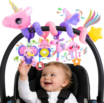 Musical Car Seat Toy for Babies 0-12 Months, Pink Unicorn