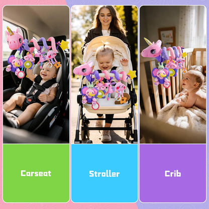 Musical Car Seat Toy for Babies 0-12 Months, Pink Unicorn