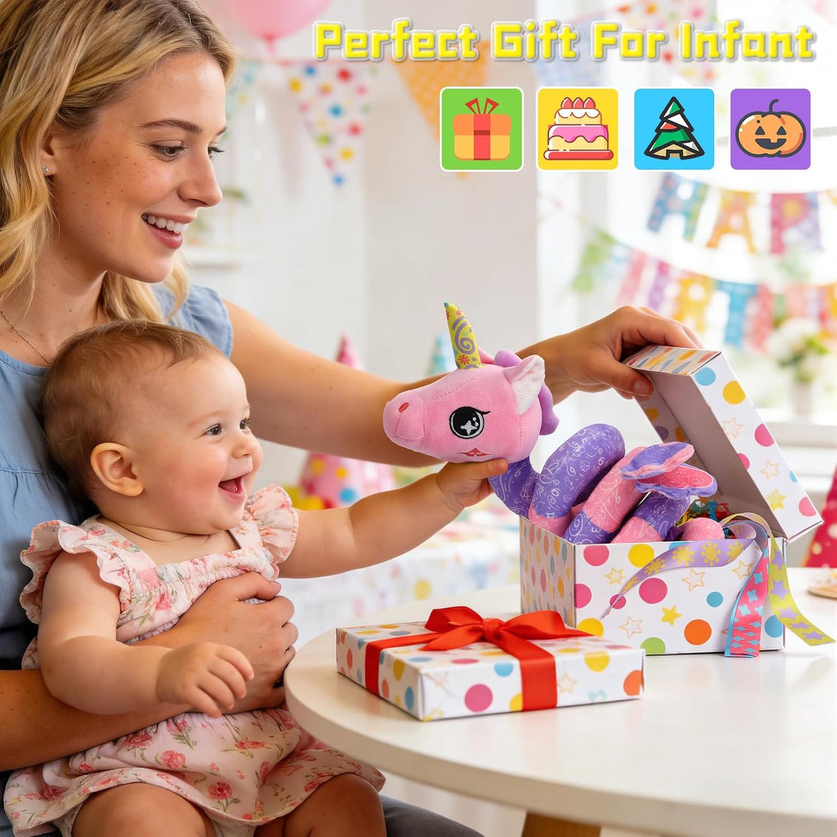 Musical Car Seat Toy for Babies 0-12 Months, Pink Unicorn