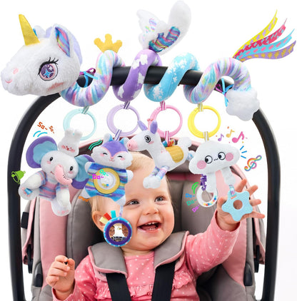 Musical Car Seat Toy for Babies 0-12 Months, Pink Unicorn