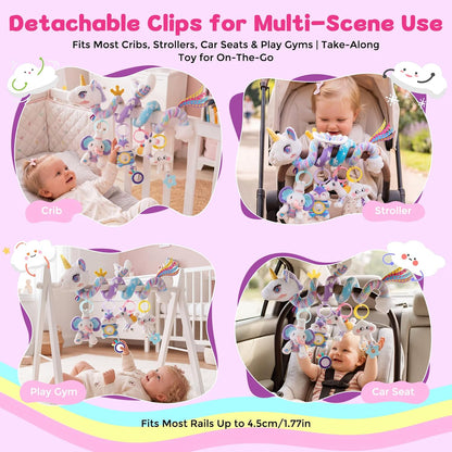 Musical Car Seat Toy for Babies 0-12 Months, Pink Unicorn