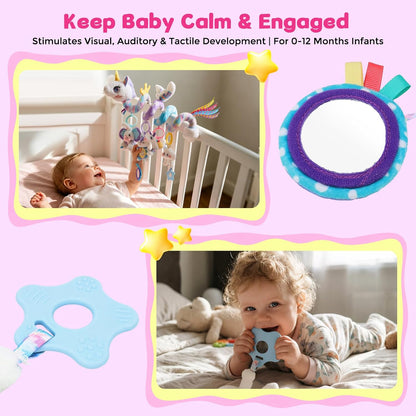 Musical Car Seat Toy for Babies 0-12 Months, Pink Unicorn