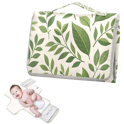 Leaves Portable Diaper Changing Pad, Waterproof Baby Changing Mat with Storage Pocket & Built-in Pillow, Foldable Travel Pad, Newborn Gift Set for Boy Girl