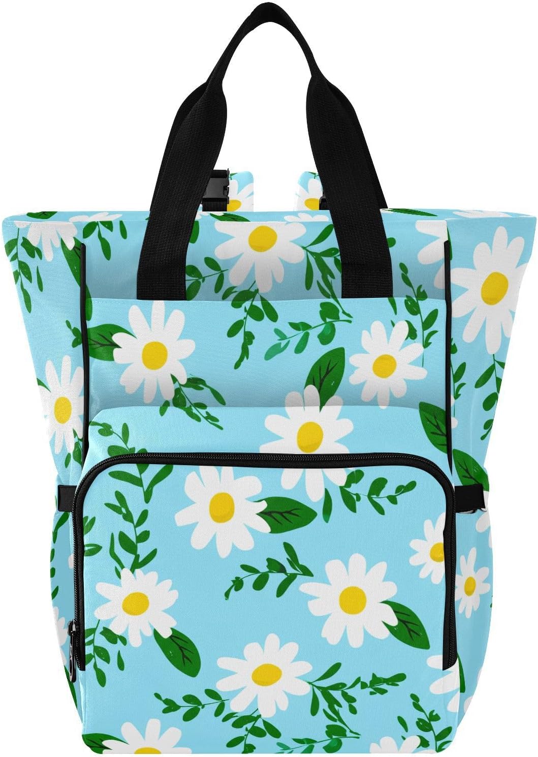 Diaper Bag Backpack, Multifunction Travel Bag for Moms Dads, Baby Changing Bag with Insulted Pockets, Stroller Straps and Side Bottle Pockets Daisy Pattern