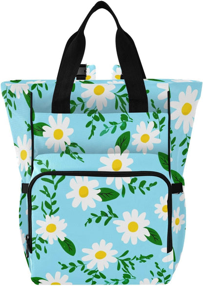 Diaper Bag Backpack, Multifunction Travel Bag for Moms Dads, Baby Changing Bag with Insulted Pockets, Stroller Straps and Side Bottle Pockets Daisy Pattern