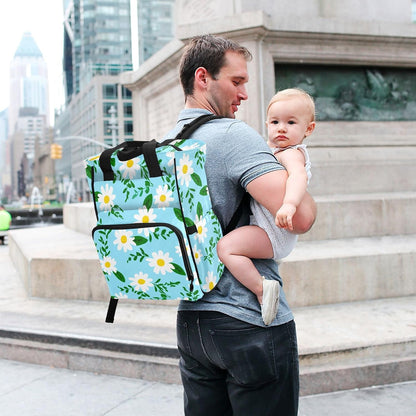 Diaper Bag Backpack, Multifunction Travel Bag for Moms Dads, Baby Changing Bag with Insulted Pockets, Stroller Straps and Side Bottle Pockets Daisy Pattern