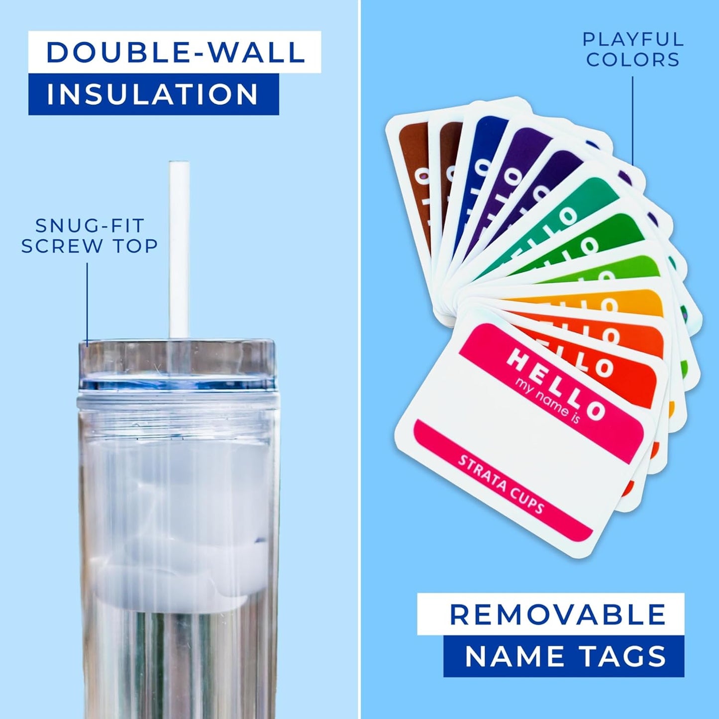 12 Clear Skinny Tumblers with Lids and Straws | 16oz Reusable Cup Double-Wall Clear Tumbler with Lid and Straw, Durable Acrylic Tumblers With FREE Straw Cleaner & Name Tags