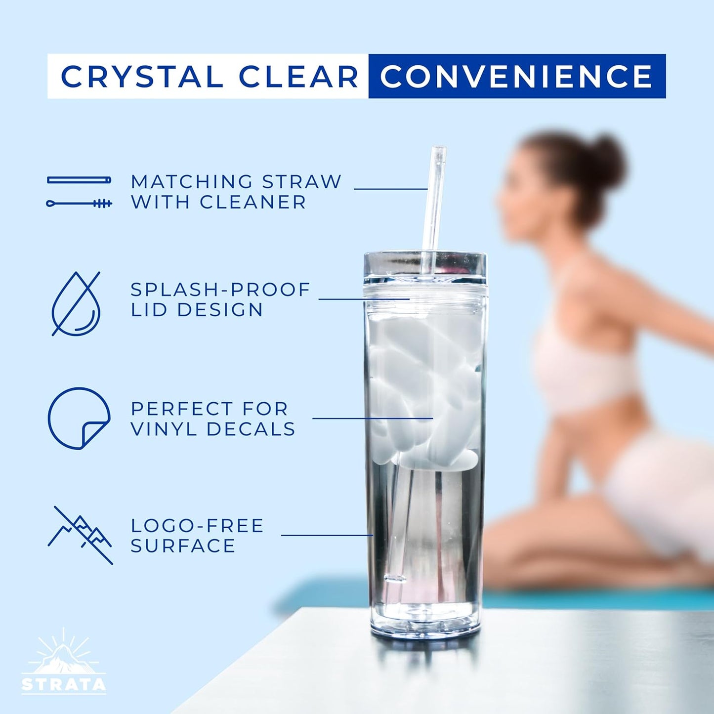 12 Clear Skinny Tumblers with Lids and Straws | 16oz Reusable Cup Double-Wall Clear Tumbler with Lid and Straw, Durable Acrylic Tumblers With FREE Straw Cleaner & Name Tags
