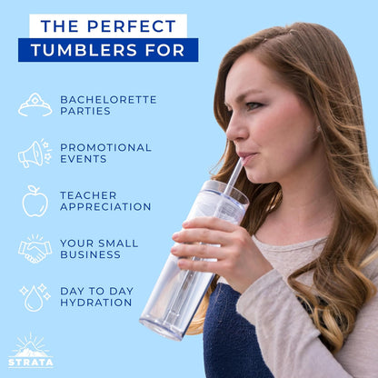 12 Clear Skinny Tumblers with Lids and Straws | 16oz Reusable Cup Double-Wall Clear Tumbler with Lid and Straw, Durable Acrylic Tumblers With FREE Straw Cleaner & Name Tags