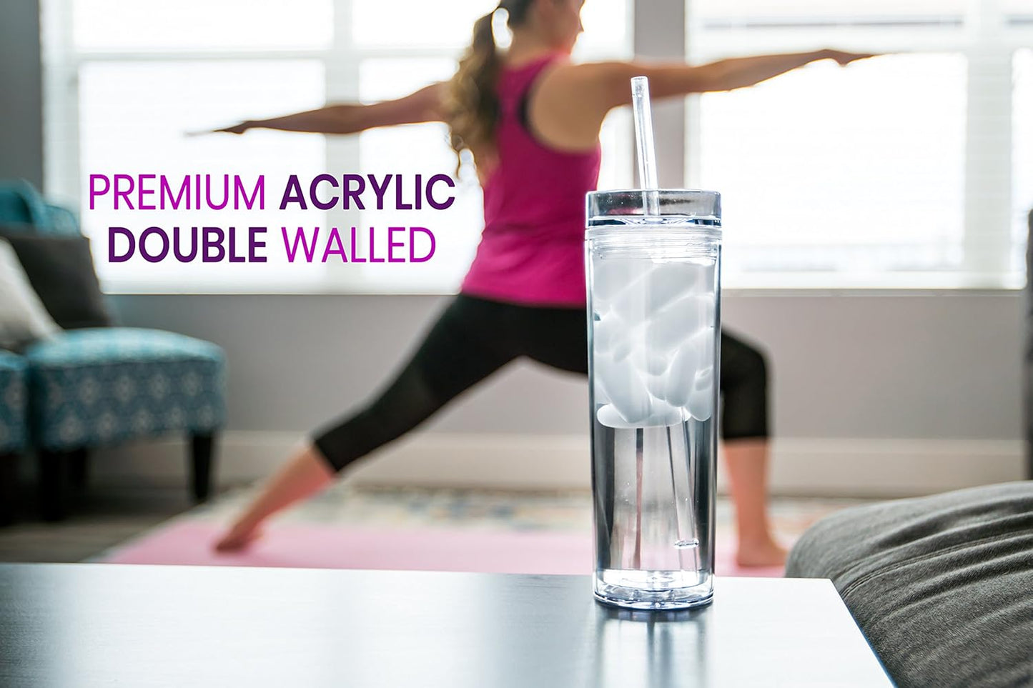 12 Clear Skinny Tumblers with Lids and Straws | 16oz Reusable Cup Double-Wall Clear Tumbler with Lid and Straw, Durable Acrylic Tumblers With FREE Straw Cleaner & Name Tags