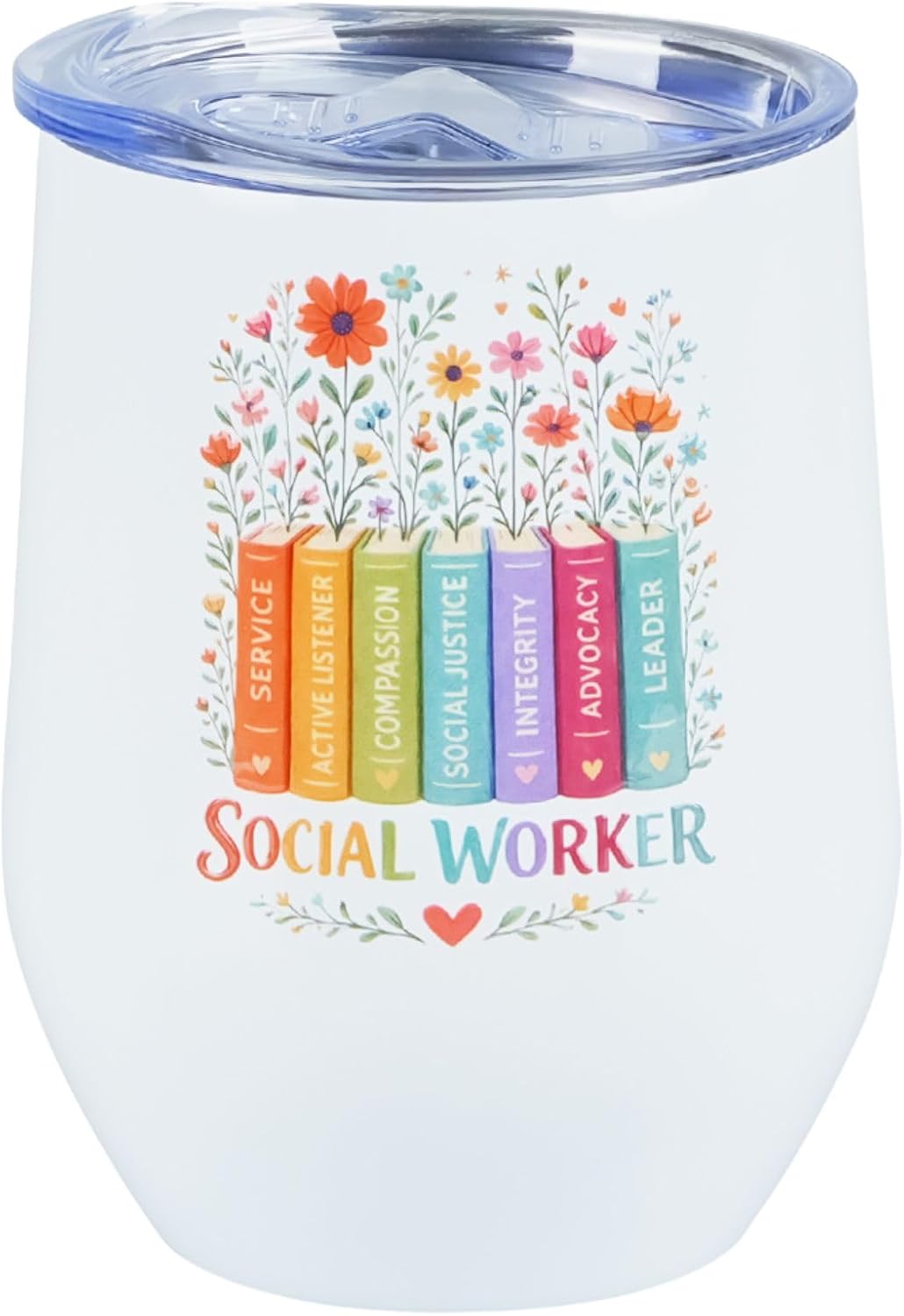Social Worker Gifts for Women – 12 oz Stainless Steel Insulated Wine Tumbler with Straw – Appreciation Gift for Social Work Month, BSW MSW Graduation, Birthday, Christmas – White