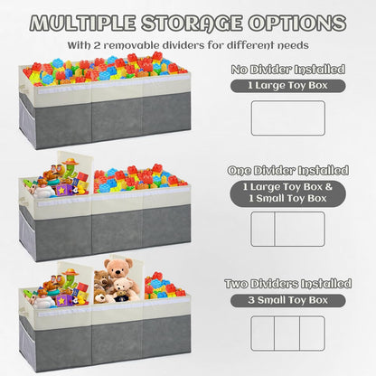 Extra Large Toy Box with Lids, Collapsible Toy Storage Organizer with Divider for Kids, Sturdy Toy Chest for Bedroom, Nursery, Living Room, Playroom, 40"x14"x16", Gray & White