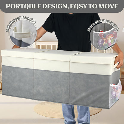 Extra Large Toy Box with Lids, Collapsible Toy Storage Organizer with Divider for Kids, Sturdy Toy Chest for Bedroom, Nursery, Living Room, Playroom, 40"x14"x16", Gray & White