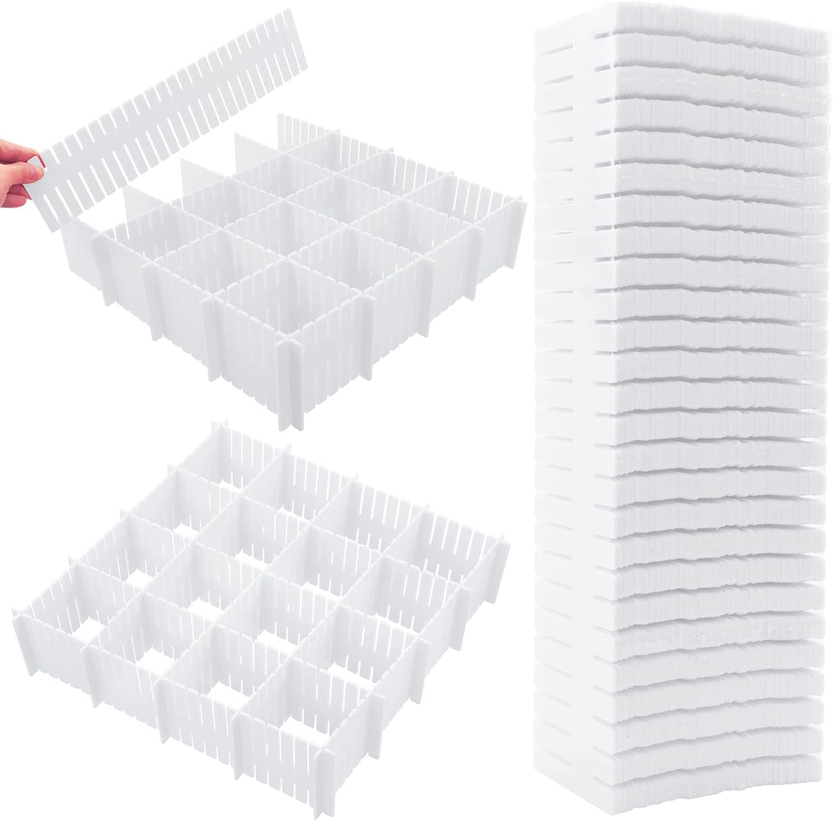 45 Pack Drawer Dividers, Plastic Adjustable Drawer Storage Organizer for Tidying Clutter Socks, Underwear, Makeup, Kitchen, Dresser Black