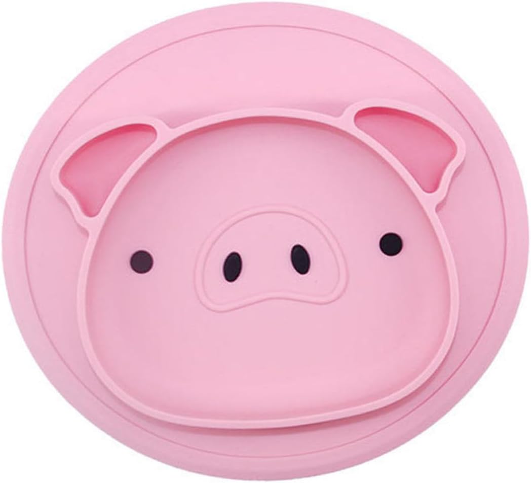 Cartoon Pig Silicone Compartment Plate for Baby and Children Pink