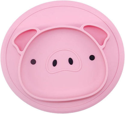 Cartoon Pig Silicone Compartment Plate for Baby and Children Pink