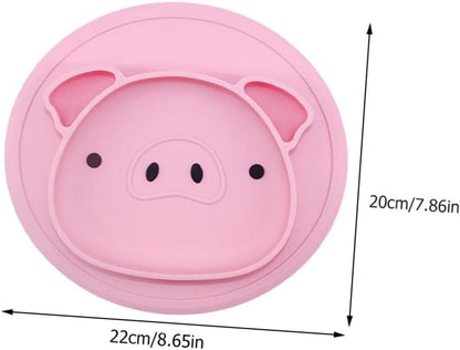 Cartoon Pig Silicone Compartment Plate for Baby and Children Pink