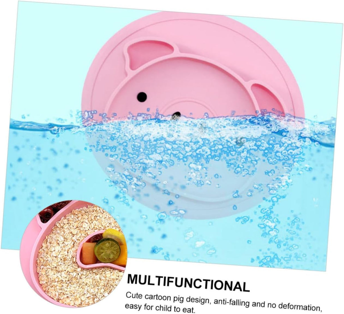 Cartoon Pig Silicone Compartment Plate for Baby and Children Pink