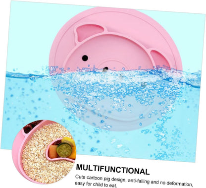 Cartoon Pig Silicone Compartment Plate for Baby and Children Pink