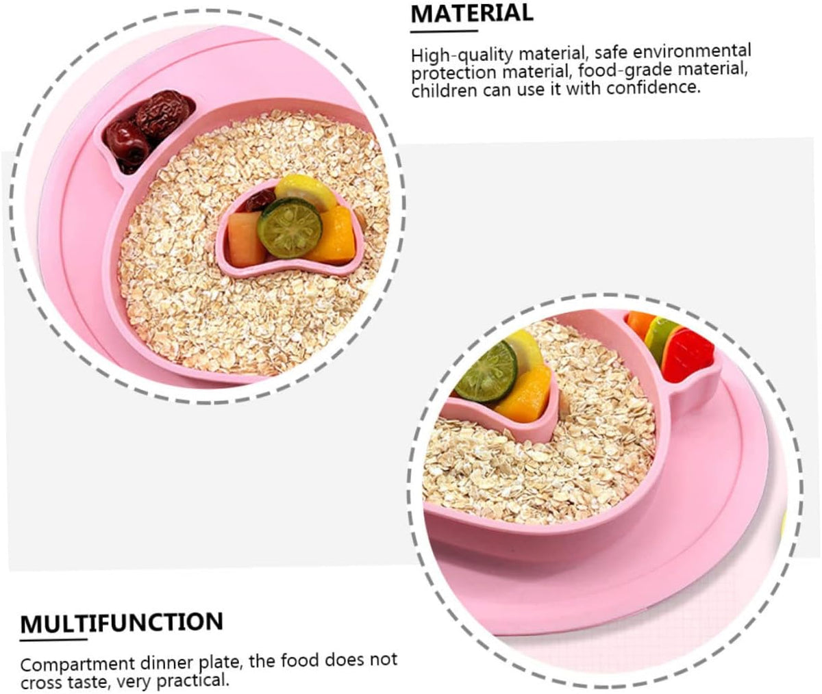 Cartoon Pig Silicone Compartment Plate for Baby and Children Pink