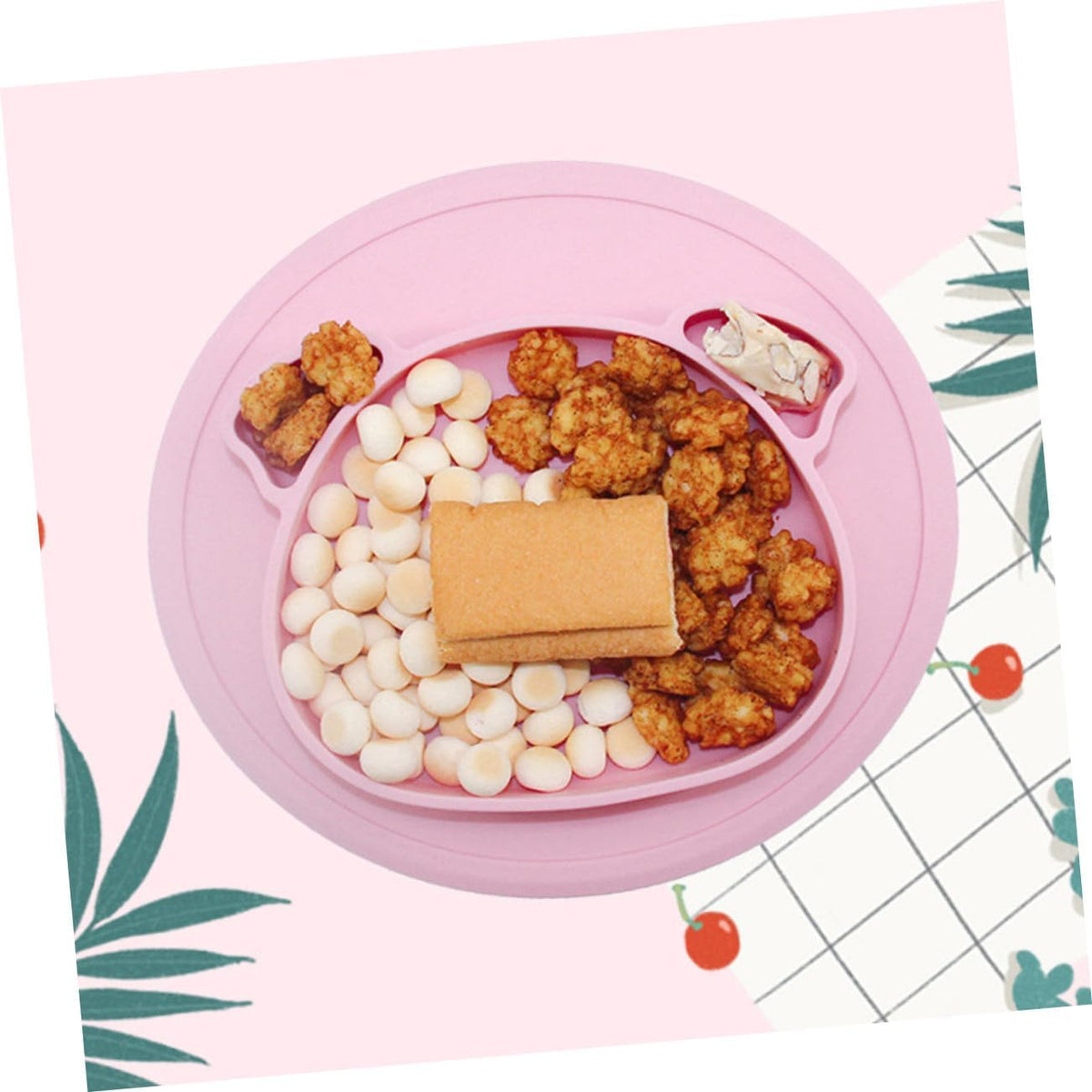 Cartoon Pig Silicone Compartment Plate for Baby and Children Pink