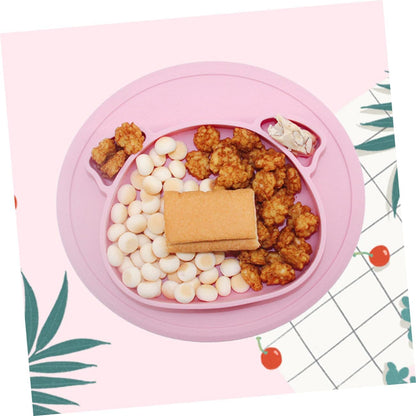 Cartoon Pig Silicone Compartment Plate for Baby and Children Pink