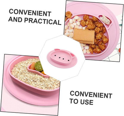 Cartoon Pig Silicone Compartment Plate for Baby and Children Pink
