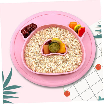Cartoon Pig Silicone Compartment Plate for Baby and Children Pink