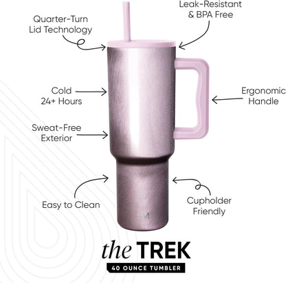 Tumbler with Handle and Straw | 40oz | 80s Mix | Trek Tumbler, Travel Mug | Insulated Water Bottle, Cupholder Friendly, Stainless Steel Cup | 80s Mix - Colors B