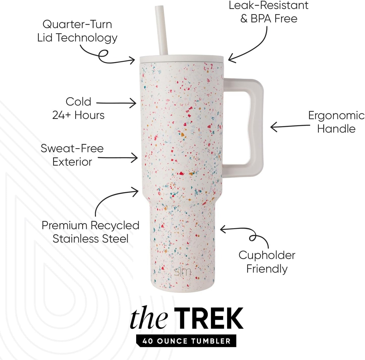 Tumbler with Handle and Straw | 40oz | 80s Mix | Trek Tumbler, Travel Mug | Insulated Water Bottle, Cupholder Friendly, Stainless Steel Cup | 80s Mix - Colors B