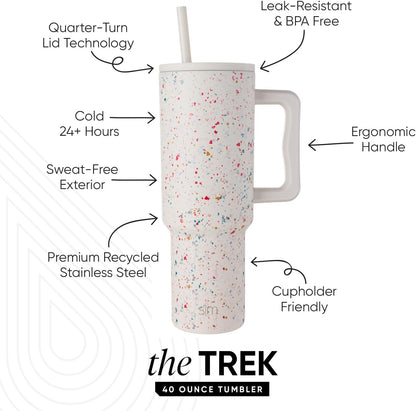 Tumbler with Handle and Straw | 40oz | 80s Mix | Trek Tumbler, Travel Mug | Insulated Water Bottle, Cupholder Friendly, Stainless Steel Cup | 80s Mix - Colors B