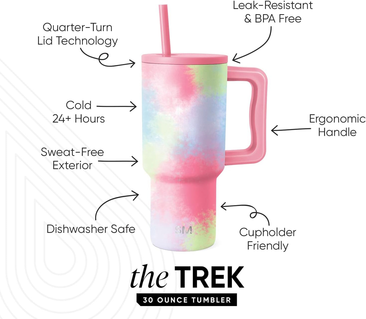 Tumbler with Handle and Straw | 40oz | 80s Mix | Trek Tumbler, Travel Mug | Insulated Water Bottle, Cupholder Friendly, Stainless Steel Cup | 80s Mix - Colors B