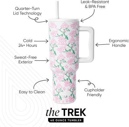 Tumbler with Handle and Straw | 40oz | 80s Mix | Trek Tumbler, Travel Mug | Insulated Water Bottle, Cupholder Friendly, Stainless Steel Cup | 80s Mix - Colors B