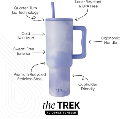 Tumbler with Handle and Straw | 40oz | 80s Mix | Trek Tumbler, Travel Mug | Insulated Water Bottle, Cupholder Friendly, Stainless Steel Cup | 80s Mix - Colors B