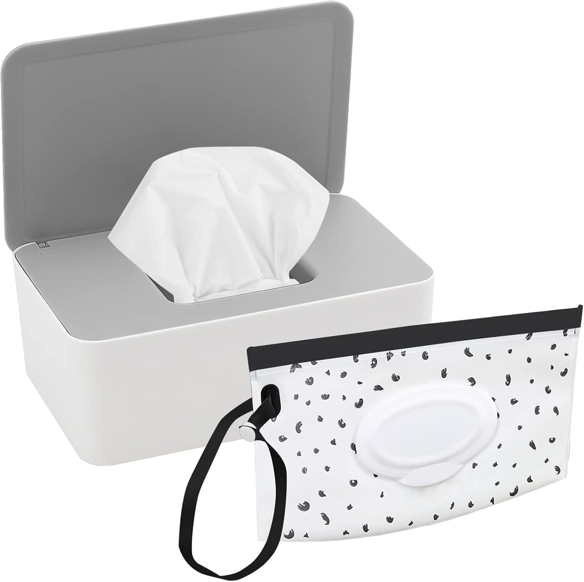 2 Pack Gray Baby Wipe Dispenser, Portable Wet Wipe Pouch, Travel Wipes Case Reusable Travel Wet Wipe Pouch for Bathroom Baby Nursery with Cover Sealed Plastic Storage Box
