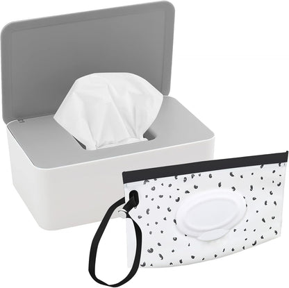 2 Pack Gray Baby Wipe Dispenser, Portable Wet Wipe Pouch, Travel Wipes Case Reusable Travel Wet Wipe Pouch for Bathroom Baby Nursery with Cover Sealed Plastic Storage Box