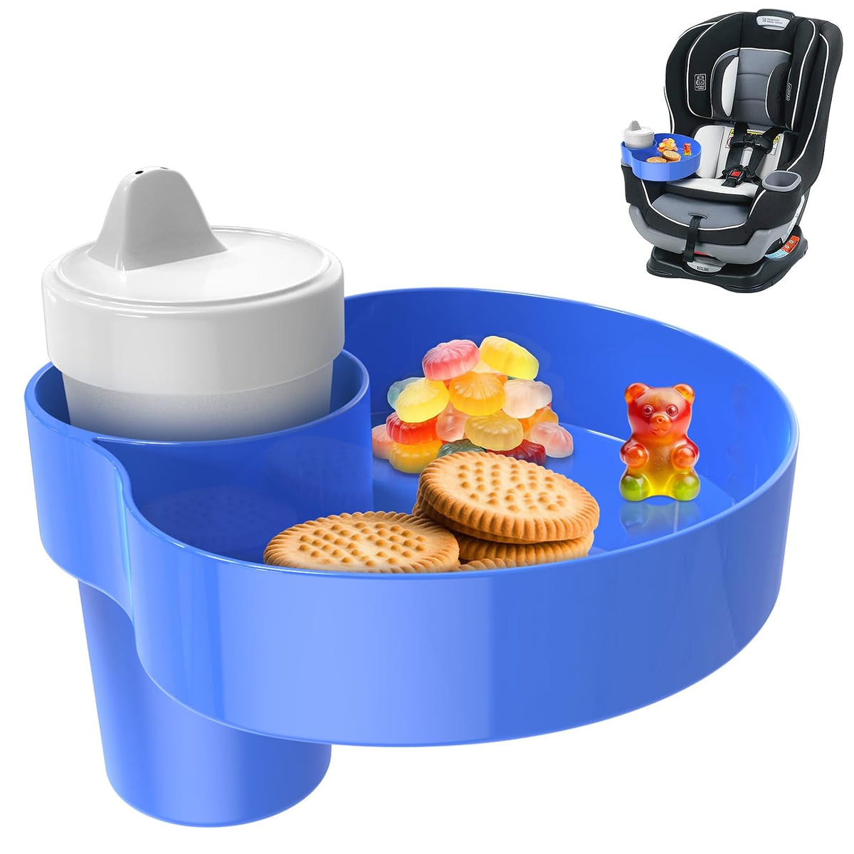 Car Seat Tray for Kids & Toddlers with Cup Holder, Round Travel Tray