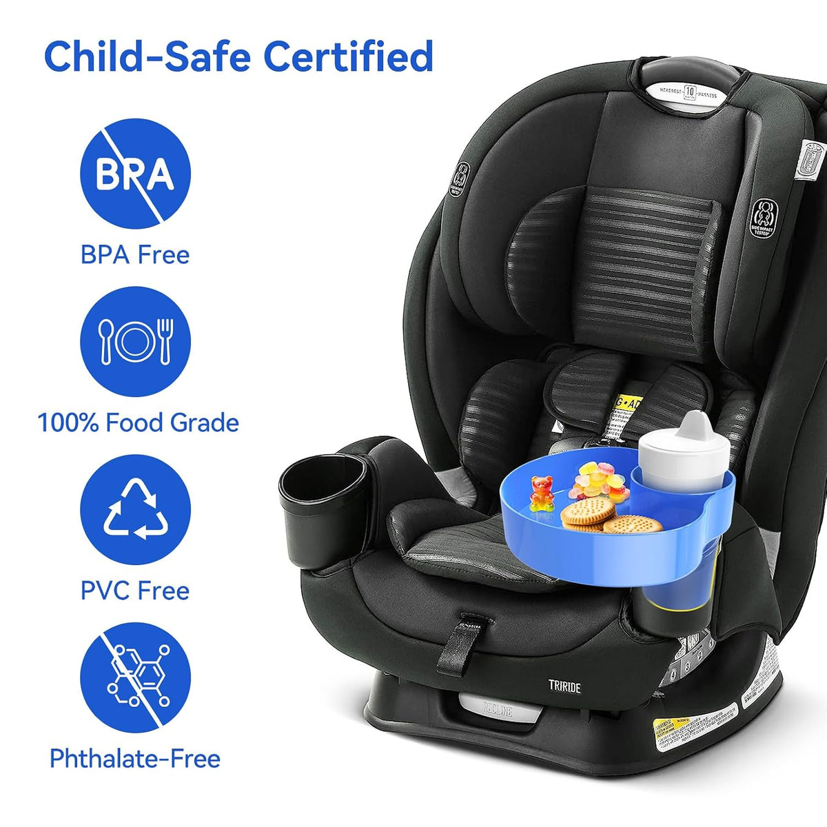 Car Seat Tray for Kids & Toddlers with Cup Holder, Round Travel Tray