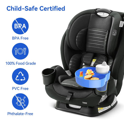 Car Seat Tray for Kids & Toddlers with Cup Holder, Round Travel Tray