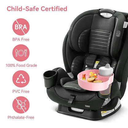 Car Seat Tray for Kids & Toddlers with Cup Holder, Round Travel Tray
